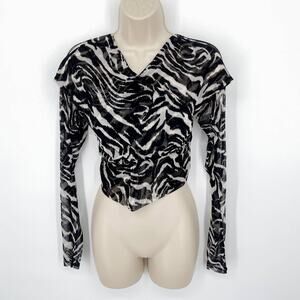 Naked Wardrobe Wrap Top NEW Sz M Style NW-T2128 Black White Zebra Print Sheer